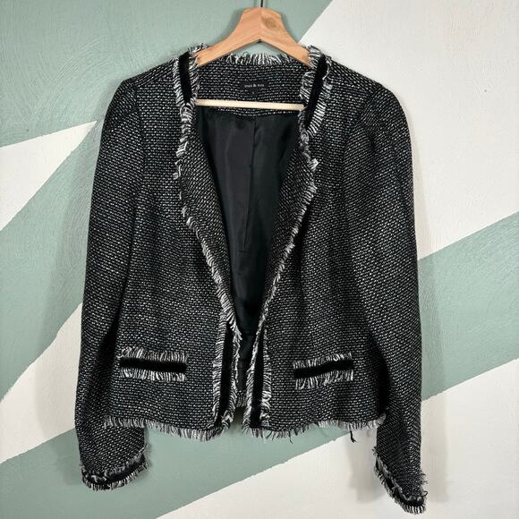 Max & Mia Women's Large Tweed Open Front Tattered End Office Sweater Jacket - Picture 7 of 8